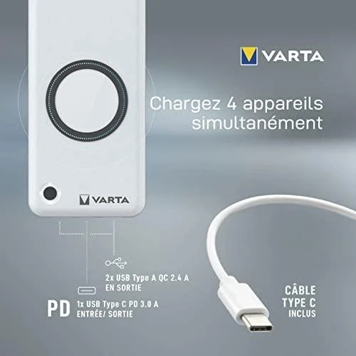 Varta 57909 101 111 nešiojamasis įkroviklis Ličio polimeras (LiPo) 20000 mAh Belaidis įkrovimas Balta