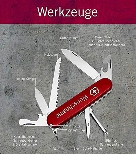 Victorinox Hiker su išskleistais įrankiais schema