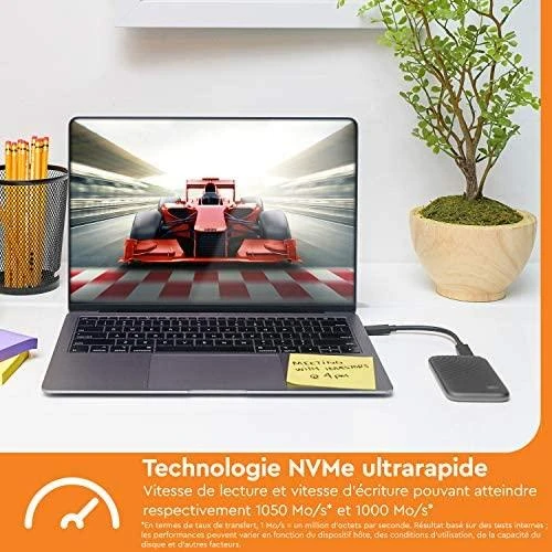 Kietasis diskas Western Digital „Sandisk WD 500GB My Passport SSD“ – nešiojamas SSD diskas, kurio skaitymo ir įrašymo greitis siekia 1050 MB/s, o įrašymo – 1000 MB/s, USB 3.2 Gen 2 – kosminės pilkos spalvos