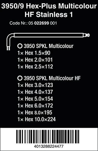 Wera L formos šešiakampių raktų komplektas 3950/9 Hex-Plus Multicolour