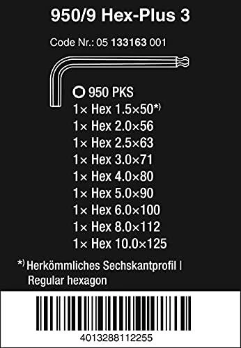 Wera L-raktų rinkinys, metrinis, chromuotas 950 PKS/9 SM N