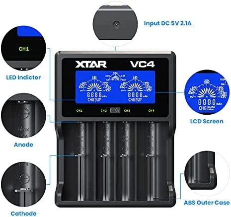 Baterijų įkroviklis XTAR VC4 18650 AA AAA elementam ni-MH li-ion 4 vietų 