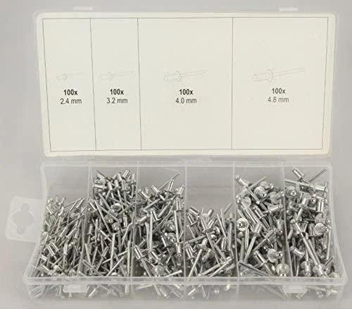 Yato Toya Sa Poland Kniedžių rinkinys dėžutėje | aliumininės aklios kniedės mix | Ø 2,4–4,8 mm | 400 vnt. (YT-36420)