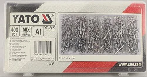 Yato Toya Sa Poland Kniedžių rinkinys dėžutėje | aliumininės aklios kniedės mix | Ø 2,4–4,8 mm | 400 vnt. (YT-36420)