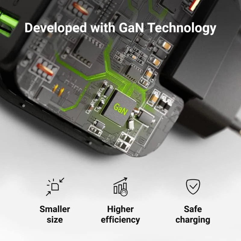 Green Cell Žalias Cell Žalias Cell įkroviklis 65W GaN GC PowerGan - 2x USB-C, 1x USB-A - baltas