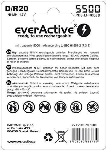 Akumuliatorius everActive R20 / D NiMH 1,2V 5500 mAh paruoštas naudoti 2B