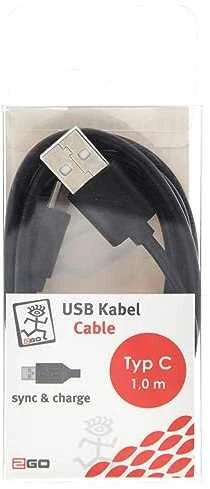 USB kabelis 2GO USB-A - USB-C 1 m Juodas (795782)