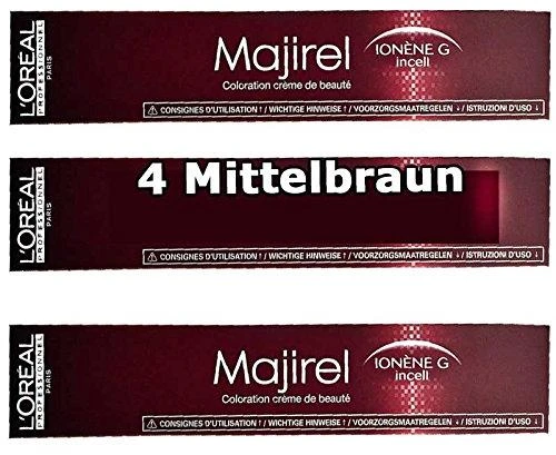 L'Oreal Majirel 4 Mittelbraun dažų pakuotės