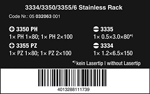 Wera 3334/3350/3355/6 nerūdijančio plieno atsuktuvų rinkinys 6vnt PH+PZ+SL, su stovu