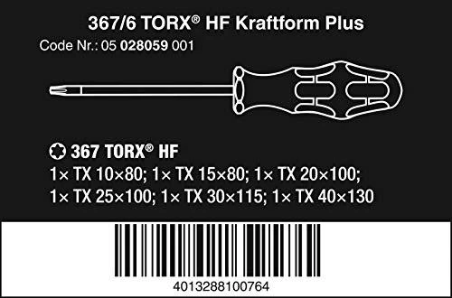 Atsuktuvų komplektas Wera 367/6 TORX HF Kraftform Plus; 6 vnt.