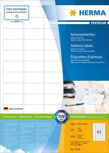 Herma Premium etiketės A4, 38,1x21,2 mm, balta 6500 vnt (4254)