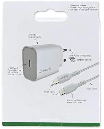 4smarts greito įkrovimo rinkinys 20 W su 1,5 m USB-C į USB-C laidu