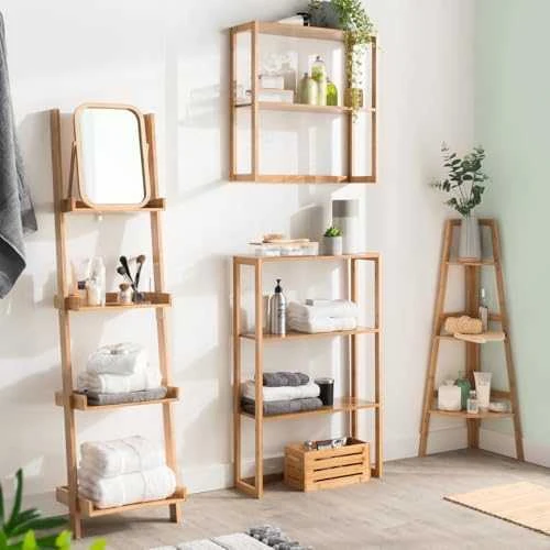 5five Simply Smart Bamboo Kampinė vonios knygų spinta, bambukinė, 3 lygių