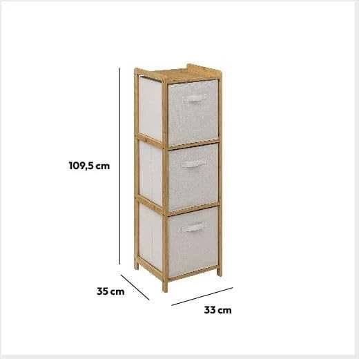 5five Simply Smart Bamboo Aukšta TIDY bambukinė lentyna su 3 medžiaginiais krepšeliais, aukštis 109,5 cm