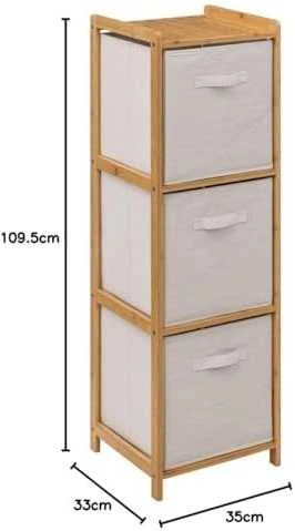 5five Simply Smart Bamboo Aukšta TIDY bambukinė lentyna su 3 medžiaginiais krepšeliais, aukštis 109,5 cm