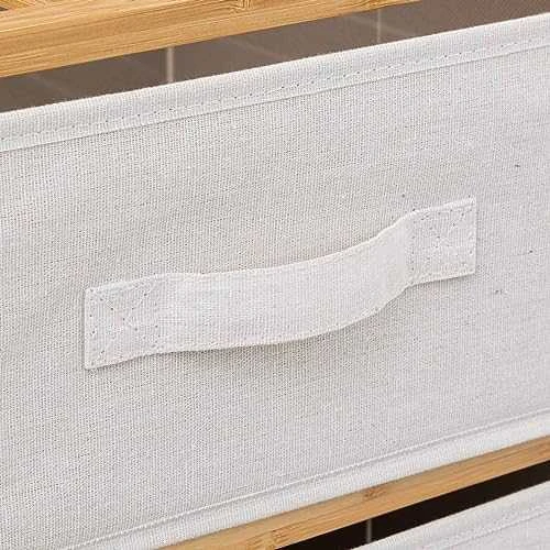 5five Simply Smart Bamboo Aukšta TIDY bambukinė lentyna su 3 medžiaginiais krepšeliais, aukštis 109,5 cm