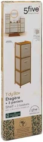 5five Simply Smart Bamboo Aukšta TIDY bambukinė lentyna su 3 medžiaginiais krepšeliais, aukštis 109,5 cm