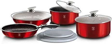 9 DALIES PUODŲ RINKINYS. CLICK & COOK BERLINGER HAUS METALLIC LINE BURGUNDY BH-6145
