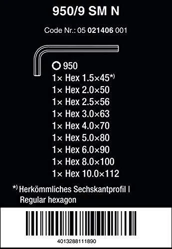 Šešiakampių raktų rinkinys 950 L/9 SM N Hex-Plus WERA