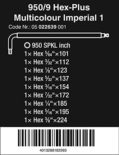 Wera 950/9 L-HEX raktų rinkinys, imperinis, BlackLaser Multicolour 5/64" - 3/8"