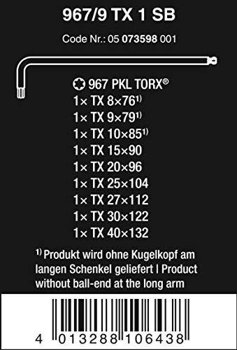 L-raktų kompletas 967 PKL/9 TORX®, Wera