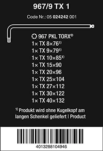 L-raktų kompletas 967 PKL/9 TORX®, Wera