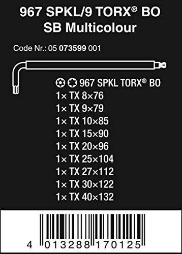 Šešiakampių raktų komplektas WERA, TX8-TX40 mm, TORX tipo, suapvalintu galu, spalvoti, 9 vnt.