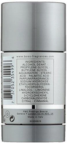 Hugo Boss dezodorantas - sudėties etiketė