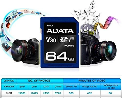 Atminties kortelė A-DATA Premier Pro SDXC, UHS-I U3 Class 10, 64GB, mėlyna / ADATA-338
