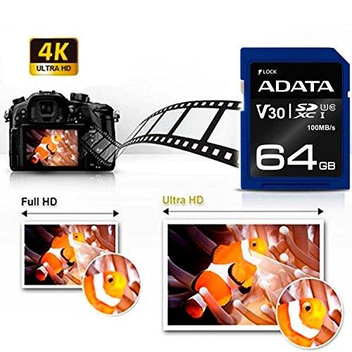 Atminties kortelė A-DATA Premier Pro SDXC, UHS-I U3 Class 10, 64GB, mėlyna / ADATA-338