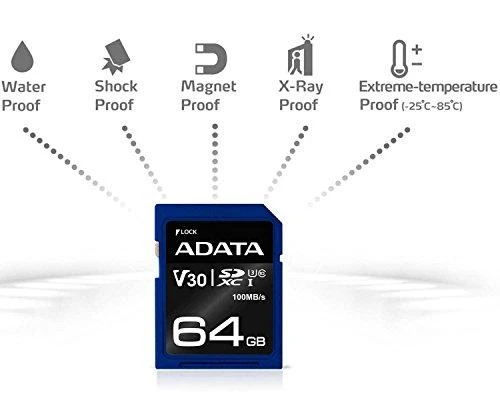 Atminties kortelė A-DATA Premier Pro SDXC, UHS-I U3 Class 10, 64GB, mėlyna / ADATA-338