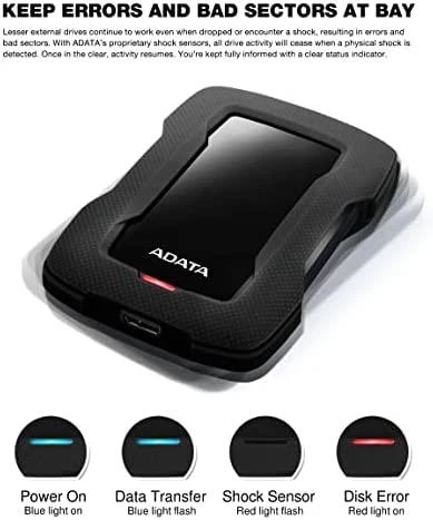 Kietasis diskas ADATA HD330 | 1000 GB | 2,5 colio | USB 3.1 | Juodas | Itin plonas ir didelės talpos patvarus HDD, trys unikalios spalvos su stilingu korpusu, išskirtinė apsauga nuo smūgio jutiklio, 256 bitų AES šifravimas, (atgal suderinama su USB 2.0)