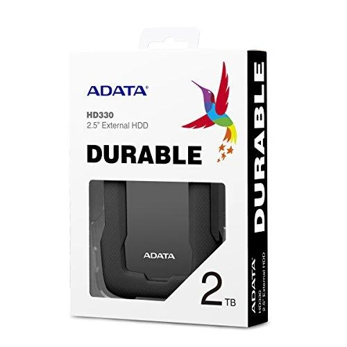 ADATA HD330 | 2000 GB | 2,5 colio | USB 3.1 | Juodas | Itin plonas ir didelė talpa patvariam HDD, trys unikalios spalvos su stilingu korpusu, išskirtinė apsauga nuo smūgio jutiklio, 256 bitų AES šifravimas, (atgal suderinama su USB 2.0)