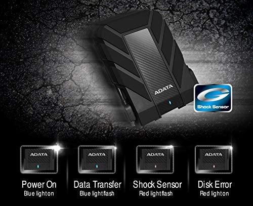 Kietasis diskas ADATA HD710P | 2000 GB | 2,5 colio | USB 3.1 (atgalinis suderinamas su USB 2.0) | Juodas | HD710 Pro atsparumo dulkėms ir vandeniui įvertinimai taikomi tik tada, kai USB prievado dangtelis yra tvirtai uždarytas.Plastikas / Apsauginis silikonas
