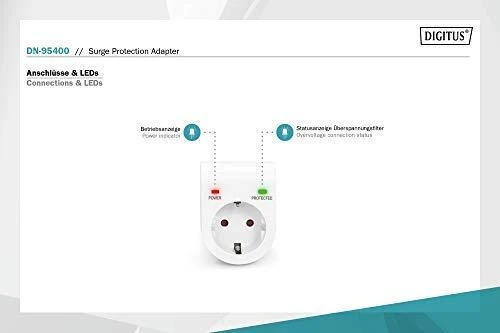 „Digitus“ | Viršįtampių apsauga su maitinimo ir apsaugotu LED apsauginiu lizdu | DN-95400 | Lizdų kiekis: 1