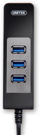 Unitek Deltaco Tinklo adapteris , 10/100 / 1000Mbps , 1xRJ45, 1xUSB3.0, 3x USB3.0, juodas USB3-GIGA3