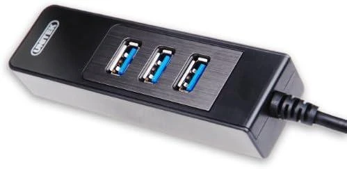Unitek Deltaco Tinklo adapteris , 10/100 / 1000Mbps , 1xRJ45, 1xUSB3.0, 3x USB3.0, juodas USB3-GIGA3