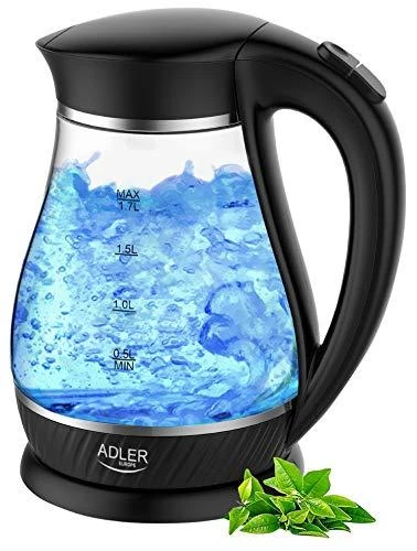 Adler Virdulys AD 1274 Standartinis, Plastikas, stiklas, Juodas/ skaidrus, 2200 W, 360° sukamasis pagrindas, 1,7 L