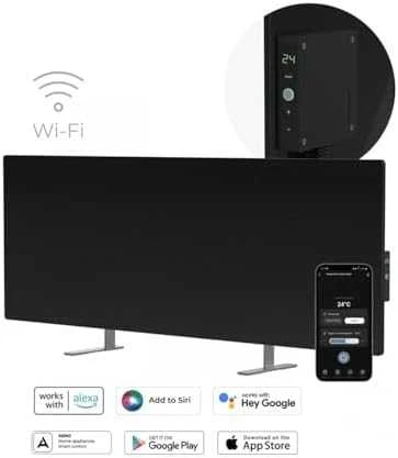AENO Premium Eco Smart Heater, 700W, Grūdintas stiklas, Infraraudonųjų spindulių+konvekcinis šildymo tipas, LED ekranas, Kištuko tipas: Europa (E/F tipas), Pilkas