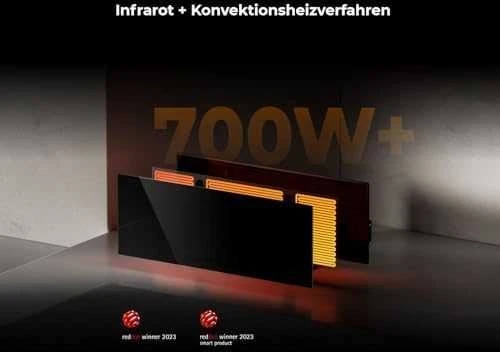 AENO Premium Eco Smart Heater, 700W, Grūdintas stiklas, Infraraudonųjų spindulių+konvekcinis šildymo tipas, LED ekranas, Kištuko tipas: Europa (E/F tipas), Pilkas