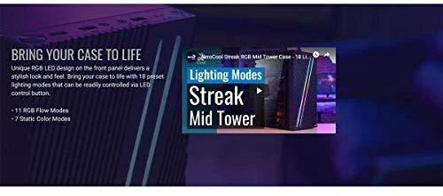 AEROCOOL AEROPGSSTREAK-A-BKRG kompiuterio dėklas ATX Aerocool STREAK RGB USB 3.0 – DVIGUBA RGB JUOSTA 1x80mm VENTILIATORIUS