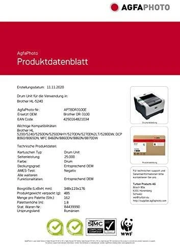 AgfaPhoto Brother HL 5240,DR-3100, DR3100 perdirbta kasetė
