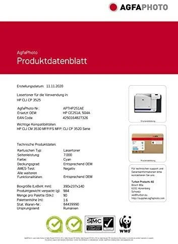 AgfaPhoto HP ColorLaserjet CP3525,CE251A / Canon 723C, perdirbta kasetė
