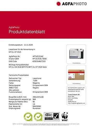 AgfaPhoto HP ColorLaserjet CP3525,CE253A / Canon 723M, perdirbta kasetė
