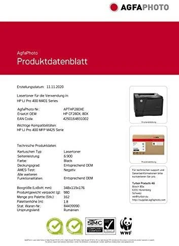 AgfaPhoto HP Laserjet PRO M401,CF280X, perdirbta kasetė