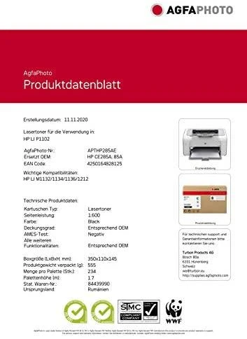 AgfaPhoto HP Laserjet P1102,CE285A / Canon CRG-725, CE285A / Canon CRG725 perdirbta kasetė