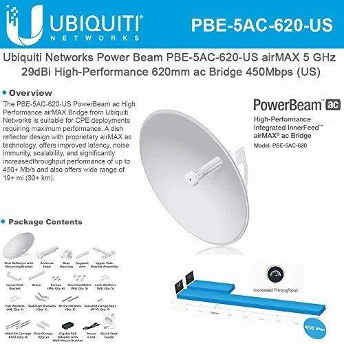UBIQUITI PBE-5AC-620 Ubiquiti PowerBeam AC 29dBi 5GHz 802.11ac 450+ Mbps, GigE PoE, 620mm lėkštė Nr.