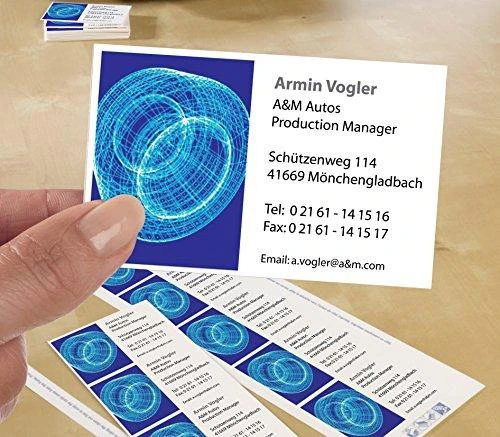 Avery Zweckform vizitinės kortelės, su lygiu kraštu, balta, matinė, A4, 185 g/m2, 85x54mm, 10vnt./A4, 10 lapų, rašaliniams spausdintuvams