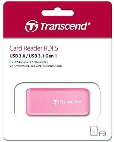 TRANSCEND kortelių skaitytuvas USB 3.1 Gen 1 SD/Micro SD, rožinis