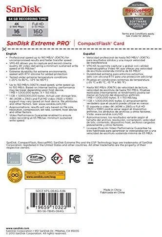 Atminties kortelė SanDisk Extreme Pro CF 160MB/s 64GB VPG 65, UDMA 7; EAN: 619659102463